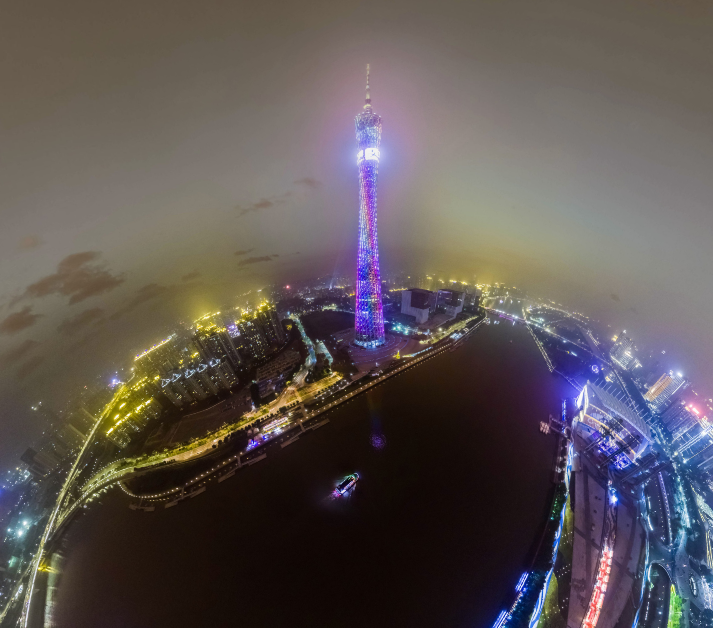 全景鸟瞰珠江城夜景